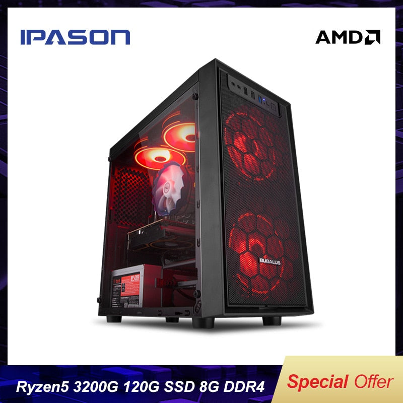 IPASON Mini Gaming PC AMD Ryzen R3 2200G Upgrade 3200G New Generation Ryzen Desktop Computer 8G DDR4 120G SSD Office Assembly PC