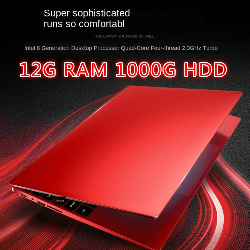 15.6 Inch Quad-Core Gaming Laptop Mobile 12G RAM 1TB HDD 512G 256G 128GSSD Business Netbook Ultra-Thin Portable J4105 Pink Red