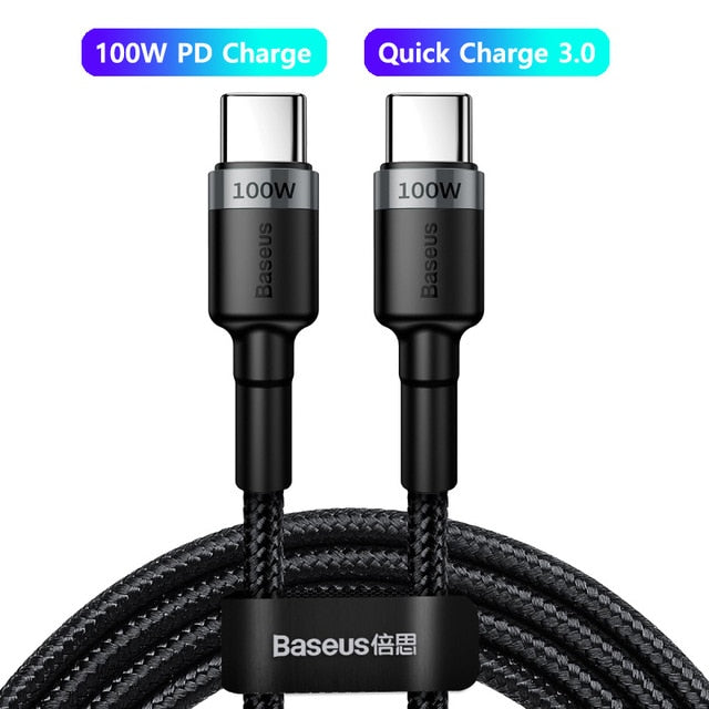 Baseus 100W USB C To USB Type C Cable USBC PD Fast Charger Cord USB-C Type-c Cable For Xiaomi mi 10 Pro Samsung S20 Macbook iPad