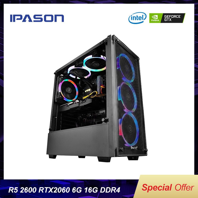 BEST Cost-effective Gaming PC IPASON AMD 6-Core Ryzen5 2600/Dedicated Card RTX2060 6G/DDR4 16G RAM/1T+120G SSD Desktop Computer