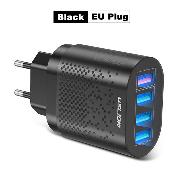 USLION EU/US Plug USB Charger 3A Quik Charge 3.0 Mobile Phone Charger For iPhone 11 Samsung Xiaomi 4 Port 48W Fast Wall Chargers