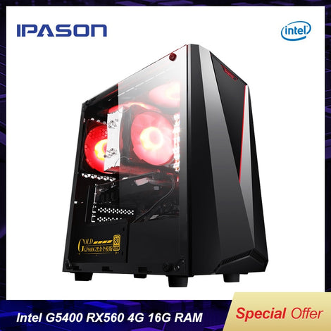 IPASON CHEAP Gaming PC Intel 8th Gen G5400 RX560 4G 16G RAM support DVI/HDMI/DP Desktop Computers For Game LOL/TOMB RAIDER/WOW