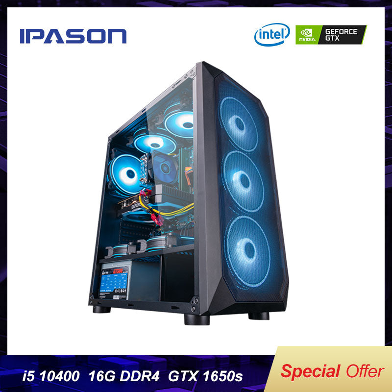 IPASON i5 9400F Upgrade 10400 / GTX1650 Super 10 Gen Desktop Computer PC GTA5/PUBG High-Match Assembly  Full Gaming PC