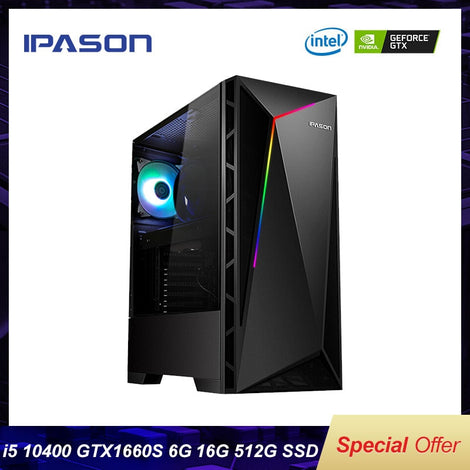 IPASON VGAME Gaming Desktop Computer New 10th Gen i5 10400 GTX1660 Super 6G DDR4 16G RAM 512G SSD PUBG/GTA5 Gaming Computer PC
