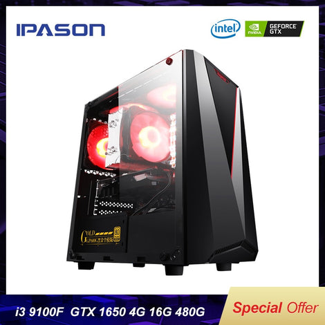 IPASON CHEAP Gaming PC G5420/9100F/GTX1650 4G/RX550 4G D4 16G RAM Support DVI/HDMI/DP Desktop Computers For Game CSGO/Fortnite