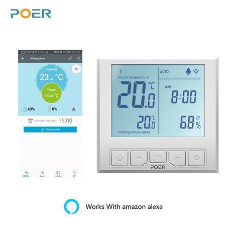 WiFi Smart Thermostat Temperature Controller for gas boiler electric underfloor heating humidity display works with Alexa