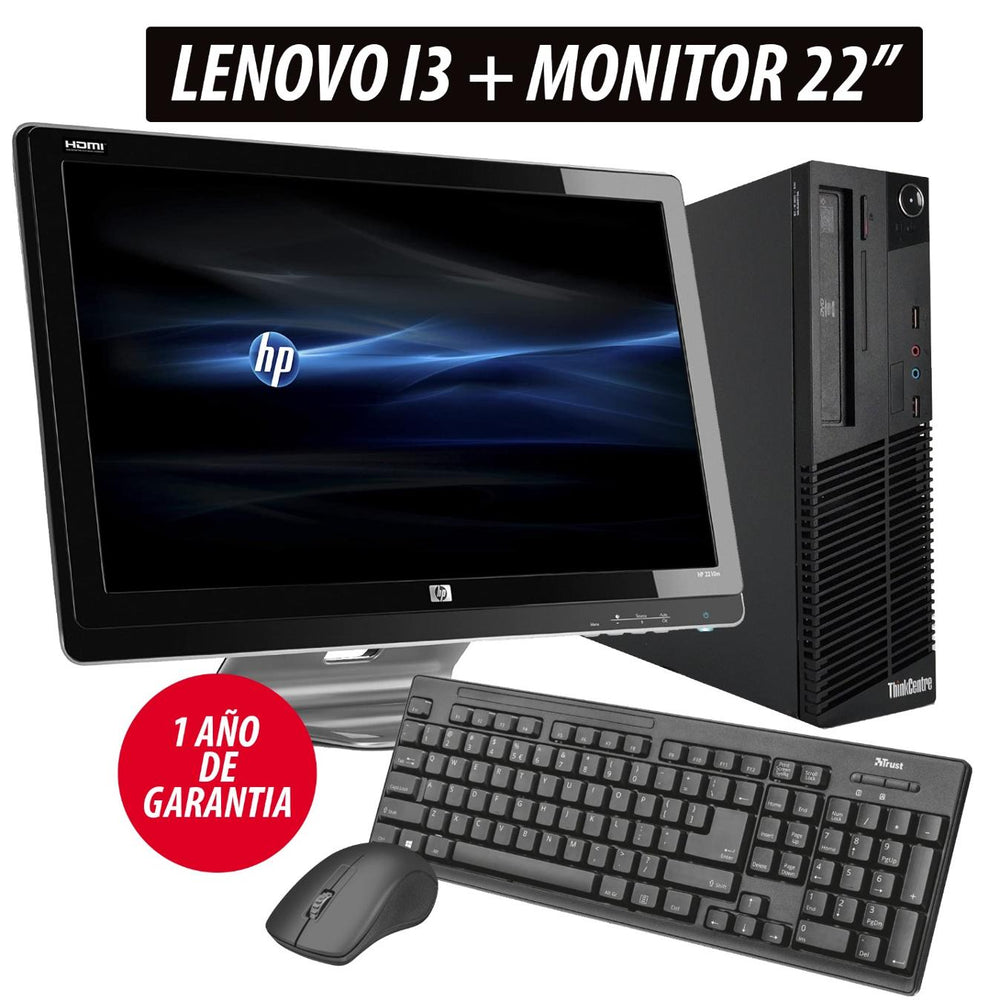 Computer Pack + remanufactured monitor. LENOVO I3 4GB 250GB + Monitor HP 22 