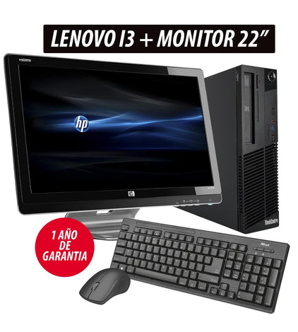 Computer Pack + remanufactured monitor. LENOVO I3 4GB 250GB + Monitor HP 22 "+ keyboard and mouse