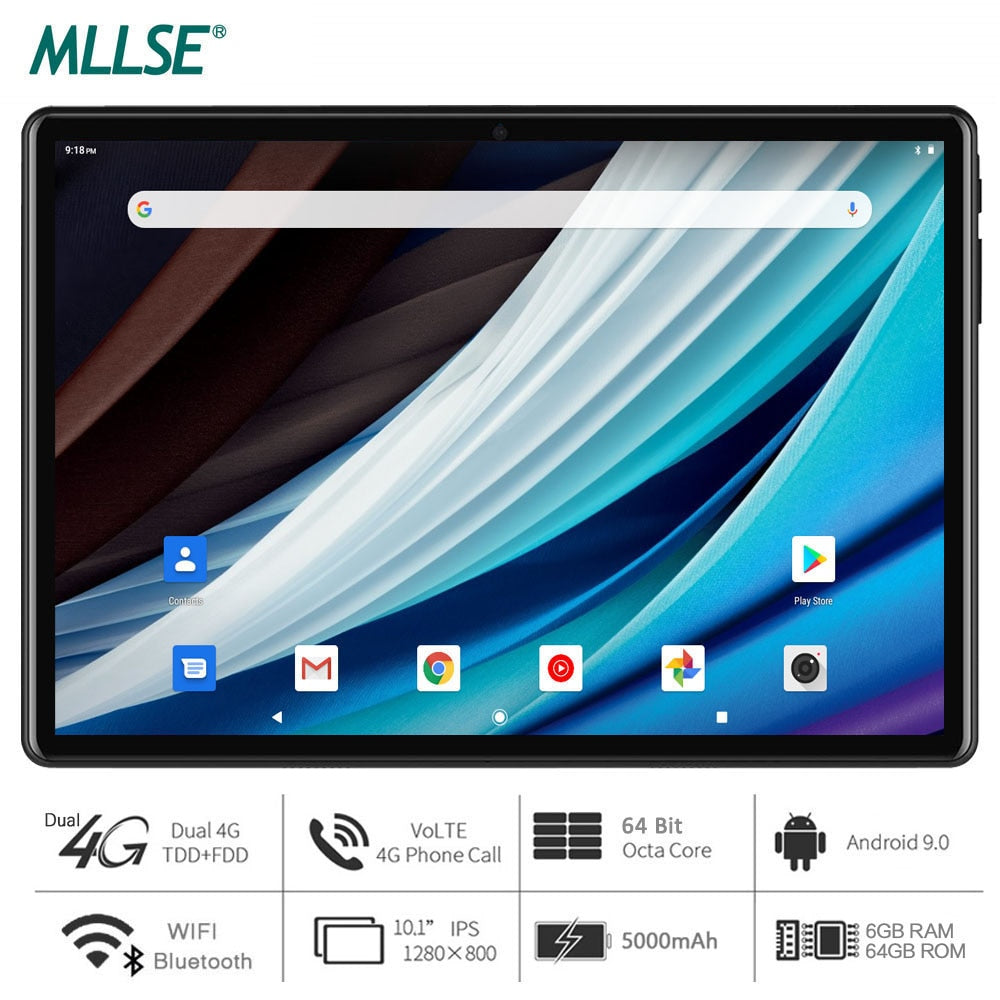 MLLSE Tablet, Octa Core Processor, 6GB RAM, 64GB Storage, Android 9.0 Pie, 10 inch tablet, 1280x800 IPS, Wi-Fi, USB Type C