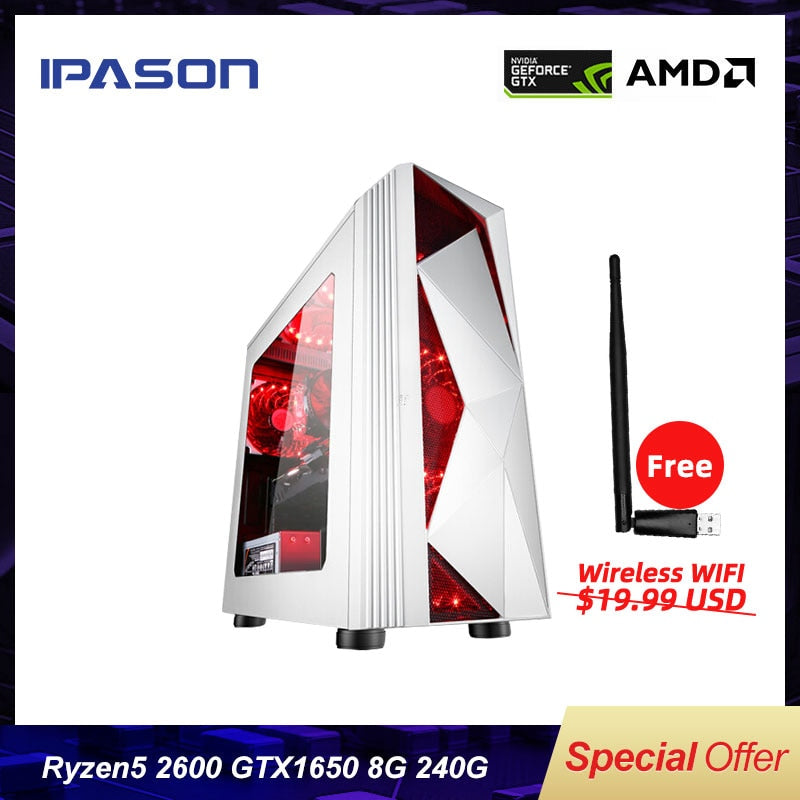 AMD 6-Core Ryzen5 2600 Gaming PC IPASON P81 Desktop/Upgrading GTX1650 4G/DDR4 8G/240G SSD win10 barebone assembly Gaming PC
