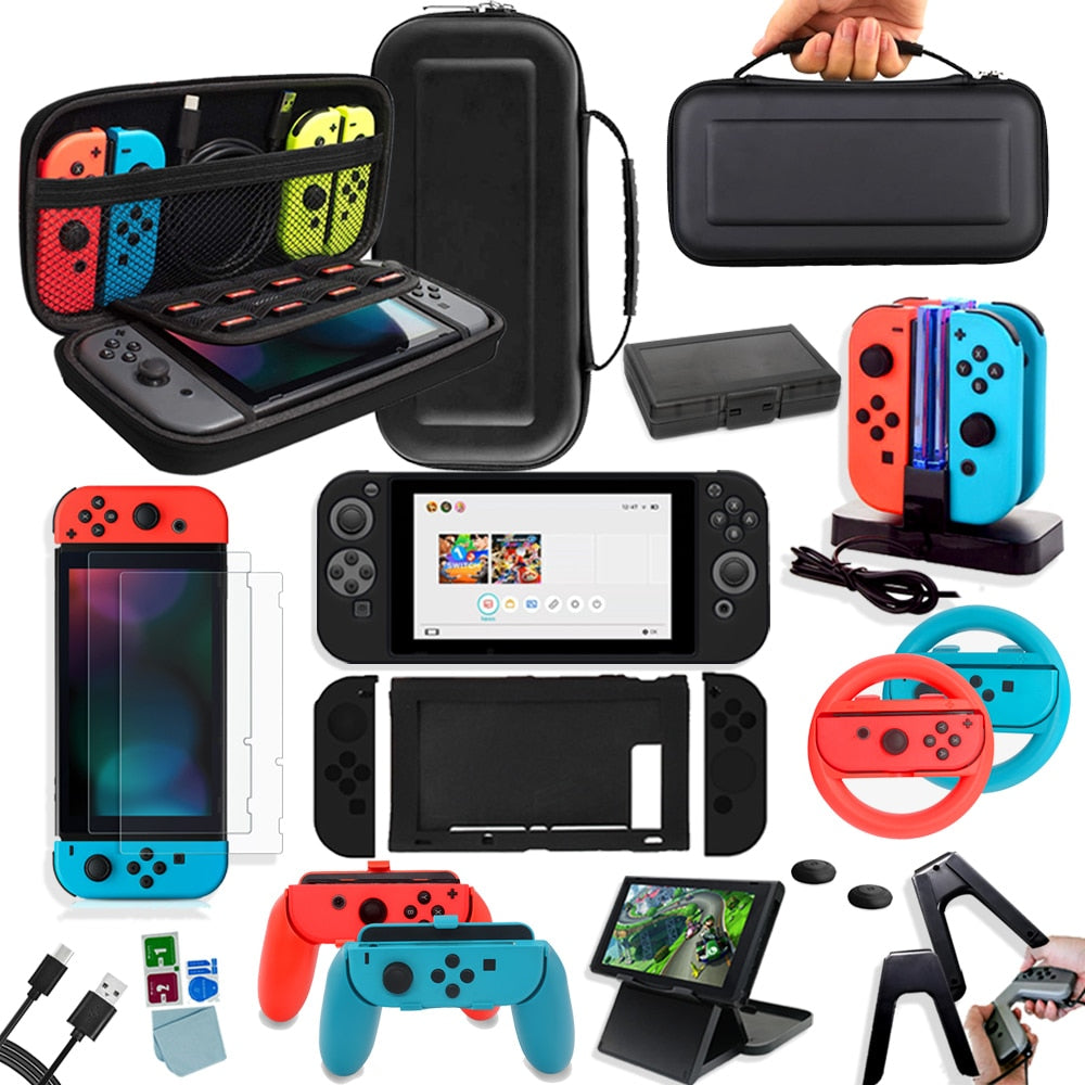 Game Accessories Set For Nintendo Switch Travel Carrying Bag Joycon Protective Cover Charging Dock Screen Protector NS Bracket