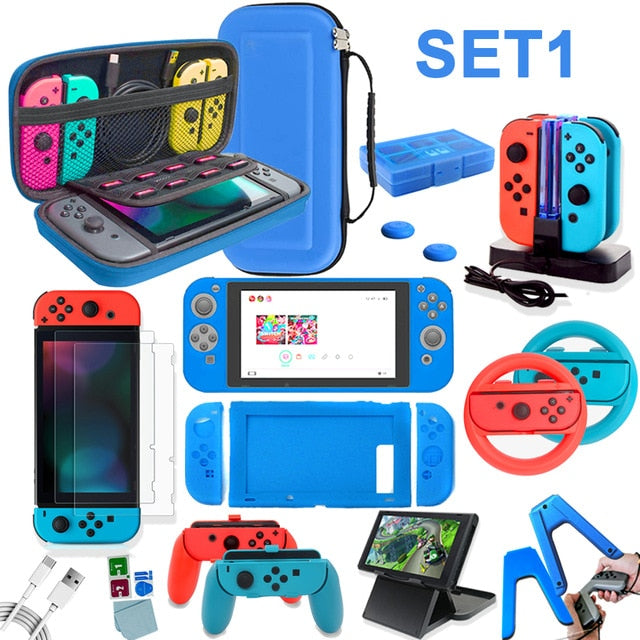Game Accessories Set For Nintendo Switch Travel Carrying Bag Joycon Protective Cover Charging Dock Screen Protector NS Bracket