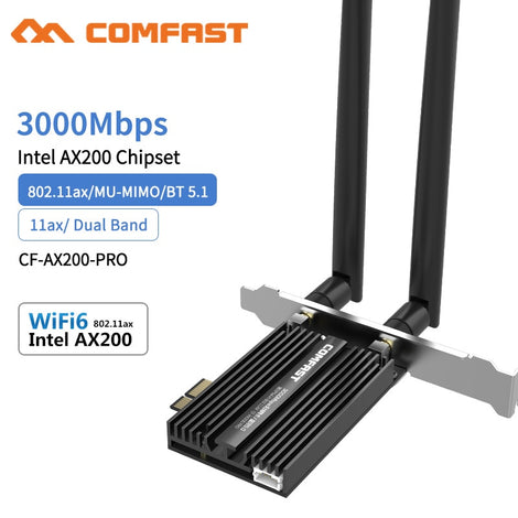3000Mbps Dual Band Wireless Desktop PCIe For Intel AX200 Pro Card 802.11ax 2.4G/5Ghz Bluetooth 5.1 PCI Express WiFi 6 Adapter