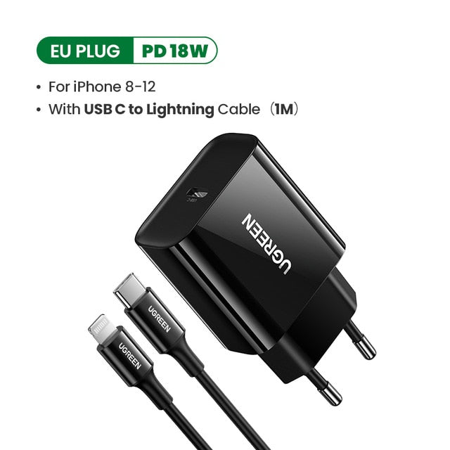 Ugreen Quick Charge 4.0 3.0 QC PD Charger 20W QC4.0 QC3.0 USB Type C Fast Charger for iPhone 12 X Xs 8 Xiaomi Phone PD Charger