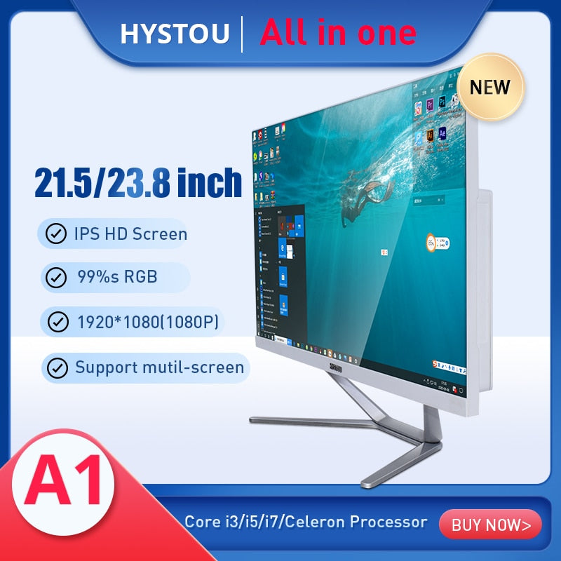 Factory Price HYSTOU Monoblock Desktop All in One PC Computer 23.8 Inch Monitor Intel Core i3 i5 i7 Processors for Gaming Office