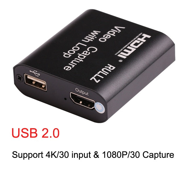 4K Loop Out Audio Video Capture Card HDMI Recording Box Mic Input USB 2.0 3.0 Game Live Streaming for Switch PS4 DVD HD Camera