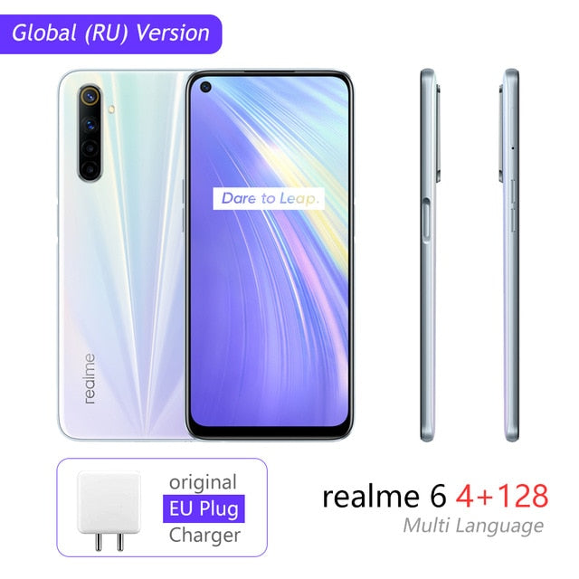 realme 6 Mobile Phone Global Version 4GB RAM 128GB ROM Mobile Phone Helio G90T 30W Flash Charge 4300mAh Battery 64MP Camera NFC