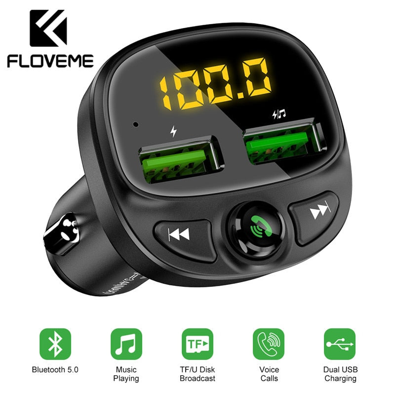 FLOVEME USB Car Charger For Phone Bluetooth Wireless FM Transmitter MP3 Player Dual USB Charger TF Card Music HandFree Car Kit