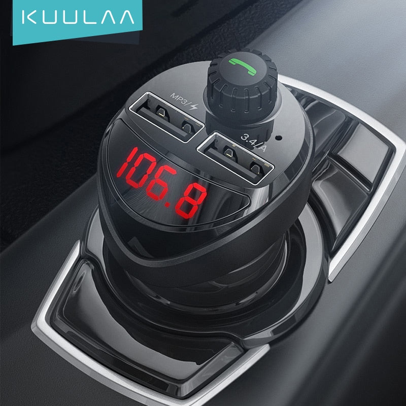 KUULAA Car Charger FM Transmitter Bluetooth Car Audio MP3 Player TF Card Car Kit 3.4A Dual USB Car Phone Charger For Xiaomi Mi