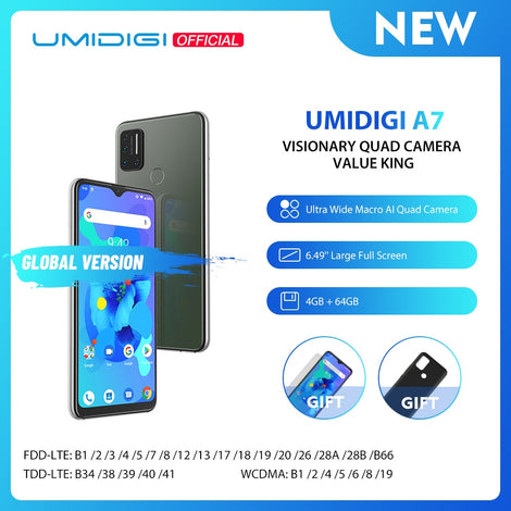 UMIDIGI A7 Android 10 6.49'' Large Full Screen 4GB 64GB Quad Camera Octa-Core Processor 4G Global Version Smartphone