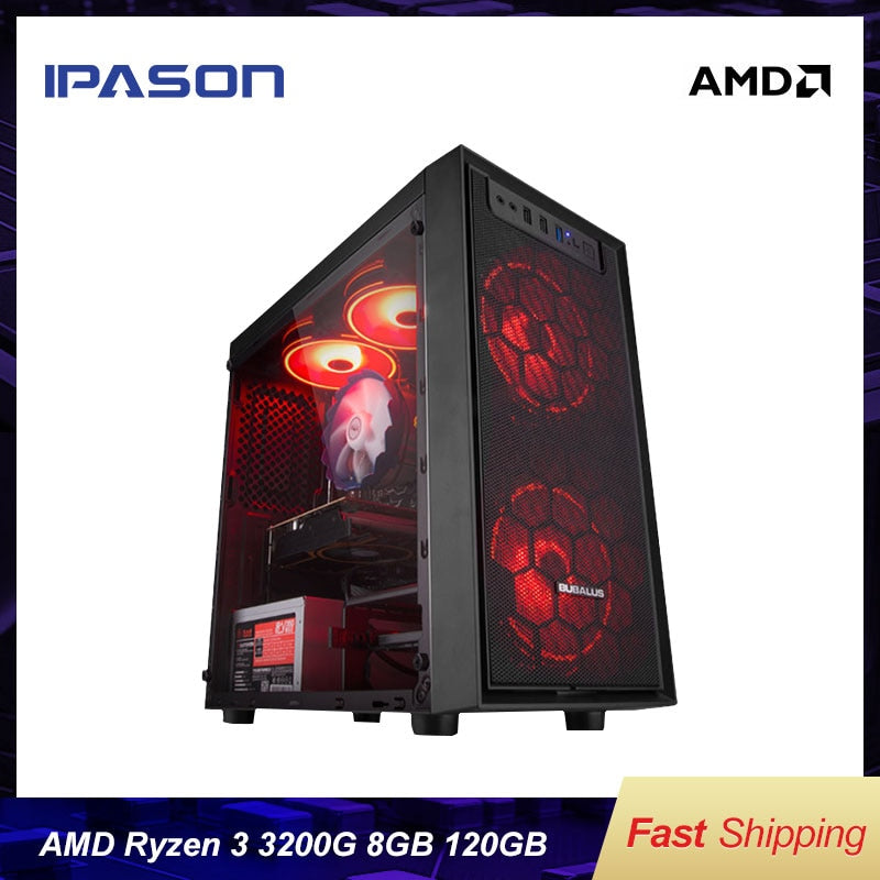 IPASON A3 mini-Gaming PC AMD Ryzen 3 2200G/3200G DDR4 4G/8G 120G SSD Desktop Computer HDMI/VGA LOL/CSGO/DOTA For Gamers Computer