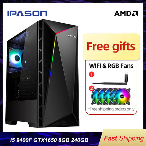 IPASON Intel Desktop Gaming PC Intel Core i5 9400F GTX1650/1050TI 240GB M.2 SSD 8GB DDR4 RAM Latest Generation Desktop Computer