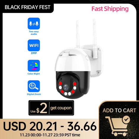 3MP PTZ WIFI IP Camera Outdoor 4X Digital Zoom Night Full Color Wireless H.265 P2P Security CCTV Camera Two Way Speak Audio