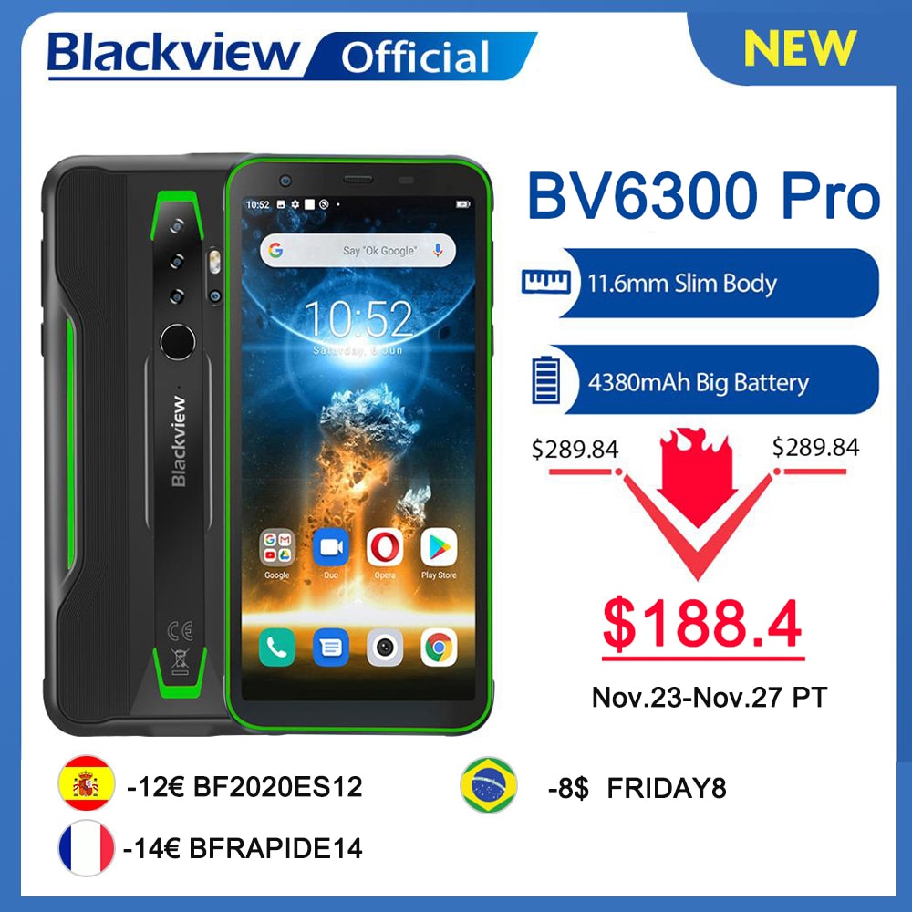 BLACKVIEW 2020 New BV6300 Pro Helio P70 6GB+128GB Smartphone 4380mAh Android 10.0 Mobile Phone NFC IP68 Waterproof Rugged Phone