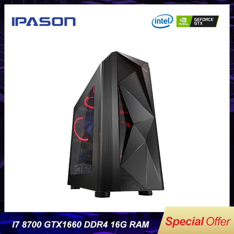 6-Сore Intel Gaming PC IPASON P7 Power 8th Gen i7 9700 DDR4 8G/16G RAM/GTX1660 6G/1T+120G Barebone  Windows10 Desktop Computer