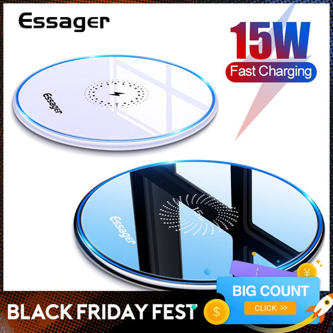 Essager 15W Qi Wireless Charger For iPhone 12 11 Pro Xs Max Mini X Xr 8 Induction Fast Wireless Charging Pad For Samsung Xiaomi