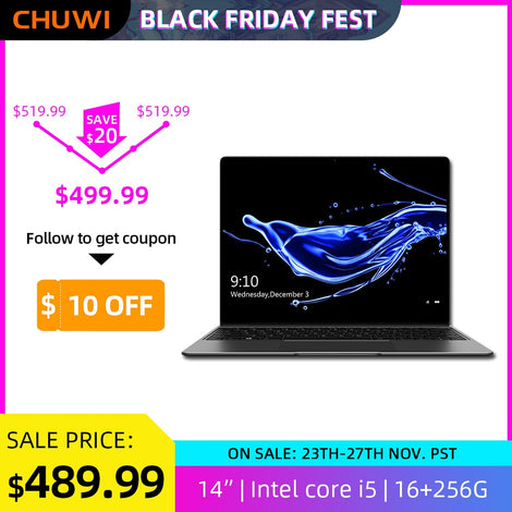 CHUWI CoreBook X Intel Core i5-7267U Laptops 14 Inch 2160x1440 Resolution DDR4 16GB 256GB SSD Winddows 10 Computer 46.2W Battery