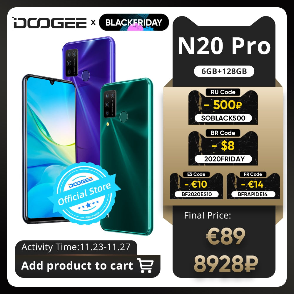 DOOGEE N20 Pro Quad Camera Mobile Phones Helio P60 Octa Core 6GB RAM 128GB ROM Global Version 6.3