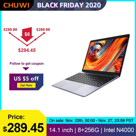 CHUWI HeroBook Pro 14.1 Inch  1920*1080 IPS Screen Intel Gemini lake N4000 Dual core Windows 10  8GB RAM 256GB SSD Laptop