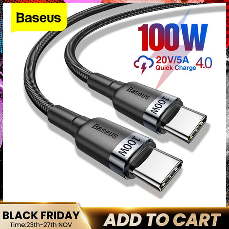 Baseus 100W USB C To USB Type C Cable USBC PD Fast Charger Cord USB-C Type-c Cable For Xiaomi mi 10 Pro Samsung S20 Macbook iPad