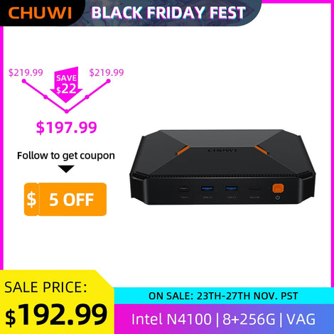 CHUWI Herobox Mini PC Intel Gemini-Lake N4100 Quad Core LPDDR4 8GB 256G SSD  Windows 10 Operating System wtih HDMI LAN VGA Port
