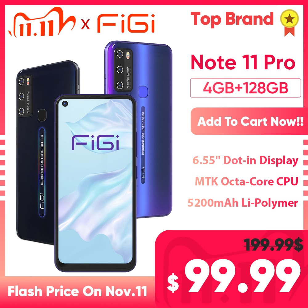 FIGI Note 11 Pro Mobile Phone Octa-Core 4GB 128GB 6.55‘’ Display Smartphones Android Phone 5200mAh Redmi Telephone umidigi cubot