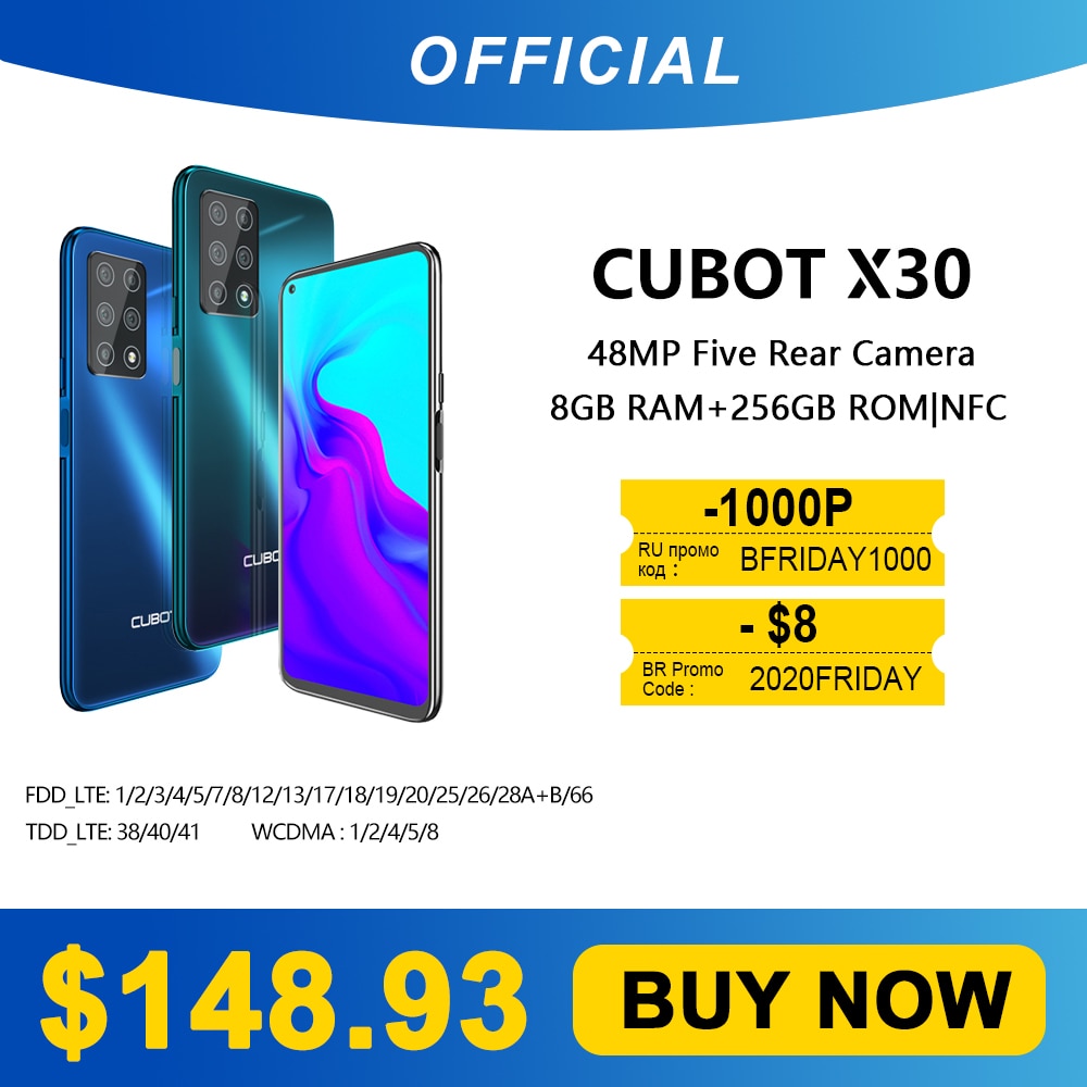 Cubot X30 Smartphone 48MP Five Camera 32MP Selfie 8GB+256GB NFC 6.4