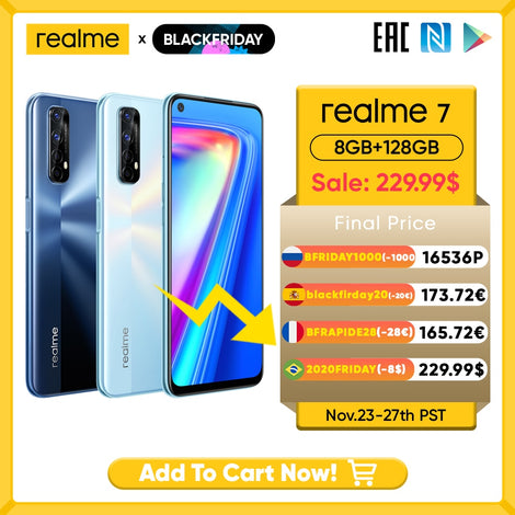 Realme 7 Global Version Cell Phones Unlocked 30W Fast Charge Smartphone 8GB RAM 128GB ROM Mobile Phones Helio G95 Gaming Phone