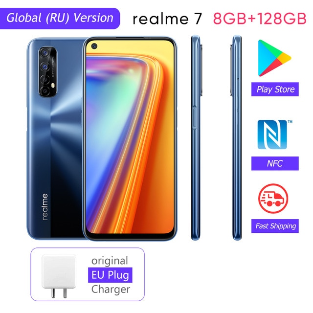 Realme 7 Global Version Cell Phones Unlocked 30W Fast Charge Smartphone 8GB RAM 128GB ROM Mobile Phones Helio G95 Gaming Phone