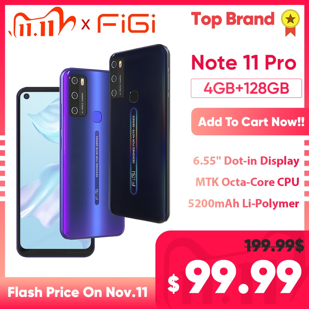 FIGI Note 11 Pro 4GB 128GB Global Vision smartphones 6.55‘’ Display 5200mAh Android Mobile phone Redmi Telephone umidigi cubot