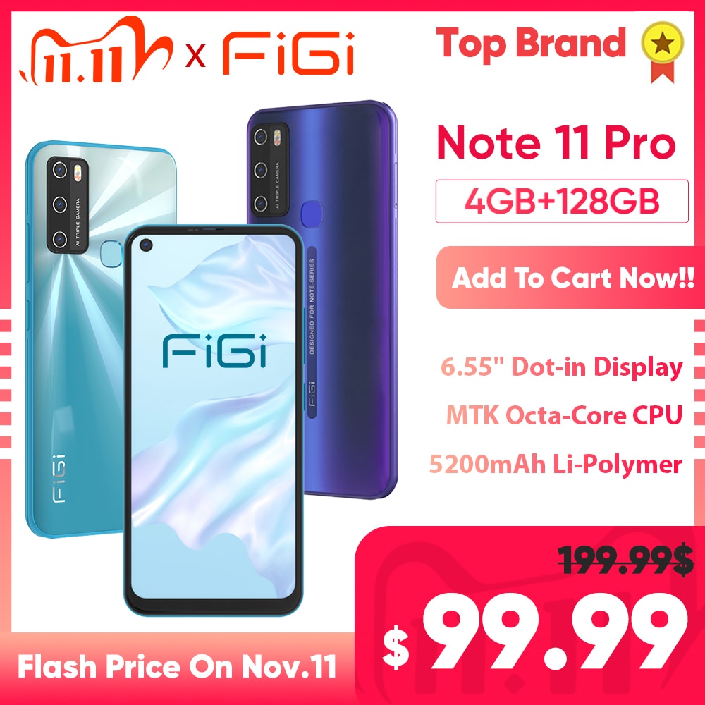 FIGI Note 11 Pro 5200mAh Battery 6.55‘’ Display mobile phone Android 10 OS smartphone 4GB RAM 128GB ROM Redmi Telephone umidigi