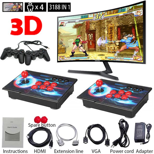 3D Pandora Saga Box 12 Arcade Console 3188 in 1 Zero Delay 1 To 4 Players Joystick Controller PCB Retro Video Game Machine