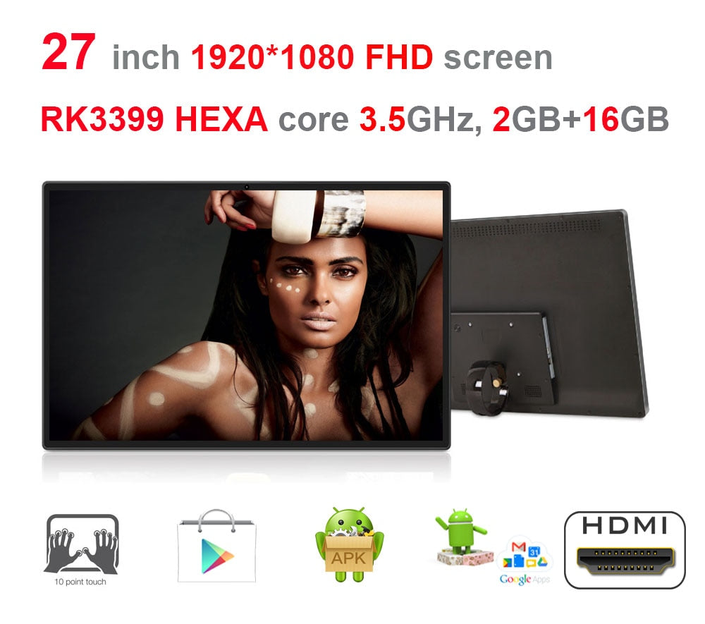 HEXA core 27 inch Android7.1 Self-order screen / smart kiosk all in one pc (RK3399 3.5GHz, 2GB ddr3,16GB nand, 2.4G/5G wifi)